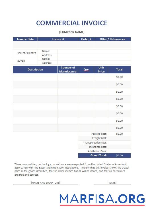 Realistic Free Commercial Invoice Template